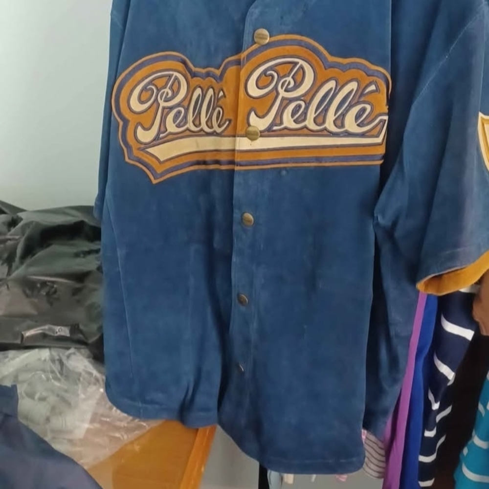 Pelle Pelle Blue and Tan Leather Shirt.